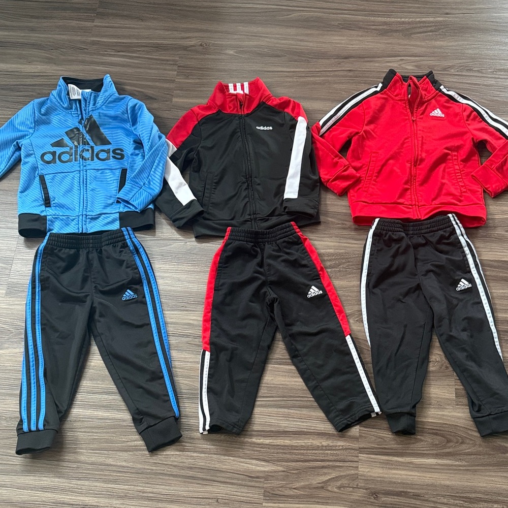 Adidas Toddler Kids 3T Tracksuit Trio in Blue, Black, and Red